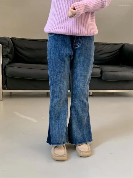 Pantalon évasé pour filles, jean d'hiver en velours pour bébé, marée épaisse, taille élastique, fourchette, vêtements pour enfants, poche rétro, 2024