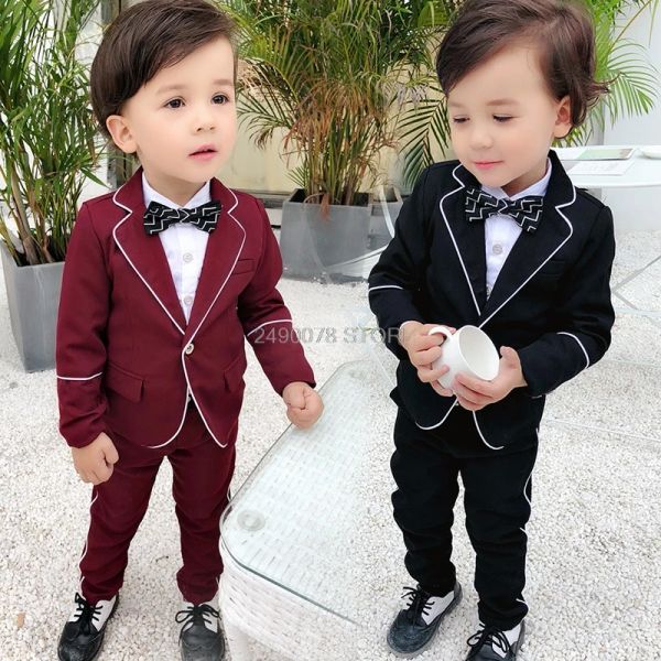 Pantalon Flower Boys Maridal Suit enfants Pantalon de veste formelle 2pcs Vêtements Enfants Enfants Dance Party Performance Tuxedo Robe Costume