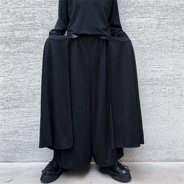 Pantalones para hombres Chunqiu Culottes sueltos con parte inferior de campana Casual Falso Dos pantalones de pierna ancha negros grandes para hombres