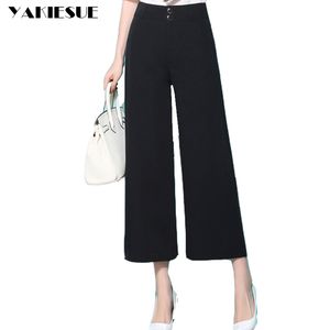 Pantalones para mujer moda verano negro pantalones de pierna ancha S-4XL de gran tamaño hasta el tobillo pantalones sueltos de cintura alta para mujer 210519