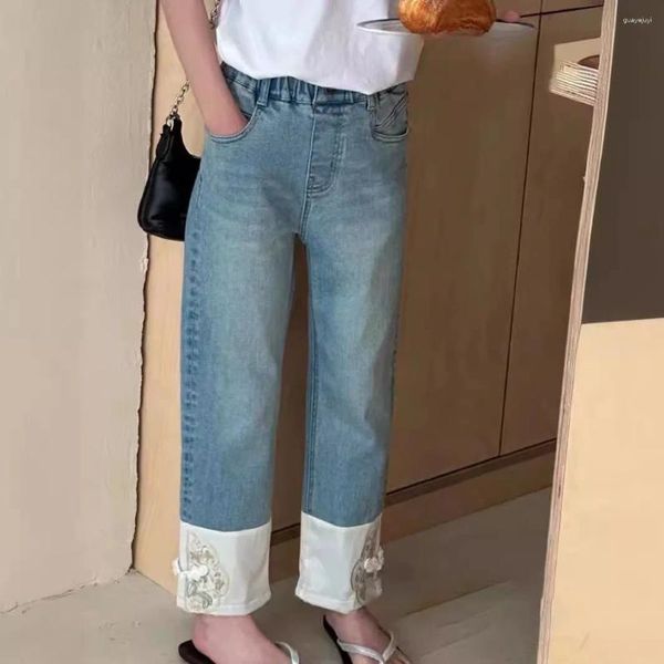 Pantalons en Denim de Style chinois pour filles, tendance printemps 2024, jeans de style occidental pour enfants