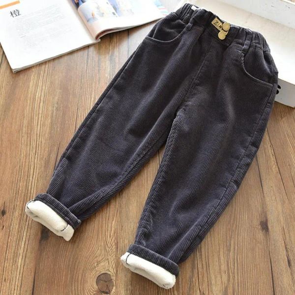 Pantalons en velours côtelé pour filles, confortables avec doublure en polaire, taille élastique, pour l'automne et l'hiver, vêtements longueur cheville pour tout-petits