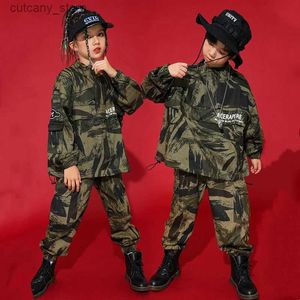 Pantalon filles hip hop camouflage top veste garçons pantalon de cargaison militaire ensembles de vêtements enfants sweat-shirt street dance kids streetwear joggers l46