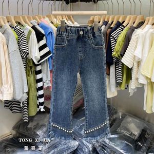 Pantalons en jean pour filles, vêtements pour enfants, Slim, extensible, avec perles, à cloche, au printemps et en automne, 2023
