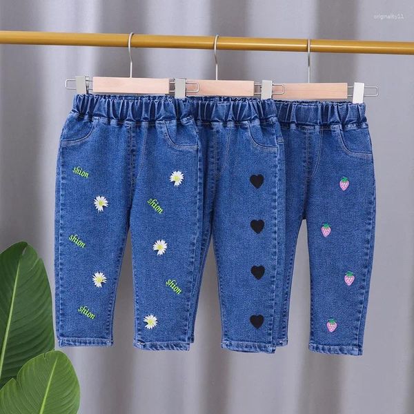 Pantalons en jean pour filles, en coton brodé à fleurs, décontracté, assorti avec tout, à la mode, printemps-automne, 2024, Jeans0-5Y