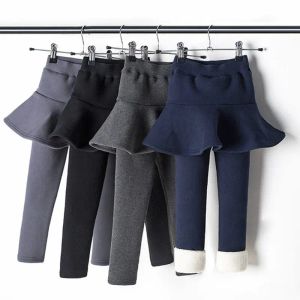 Pantalon filles leggings doublés avec jupe à volants pour enfants hiver