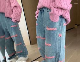 Pantalon filles jeans roses 2024 Childrens printemps et pantalon d'automne Style de mode à design pour femmes