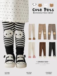 Pantalones Leggings bordados estampados para niñas Otoño Pantalones de rayas suaves para niños Tendencia