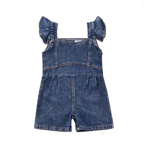 Pantalones para niñas, peleles vaqueros de verano, mono con cuello cuadrado de Color sólido, pantalones cortos con cremallera lateral para niños de 6 meses a 5 años