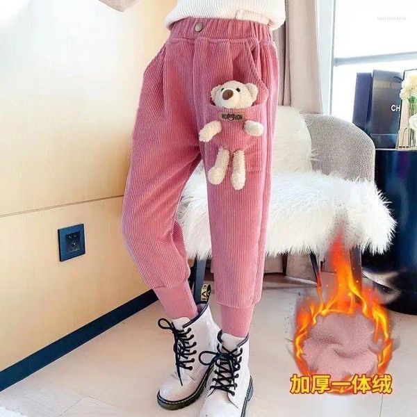 Pantaloni Pantaloni della tuta da ragazza Orso del fumetto Decorazione Velluto a coste Morbido cotone Pantaloni per bambini Abbigliamento invernale 4 6 10 12 Y