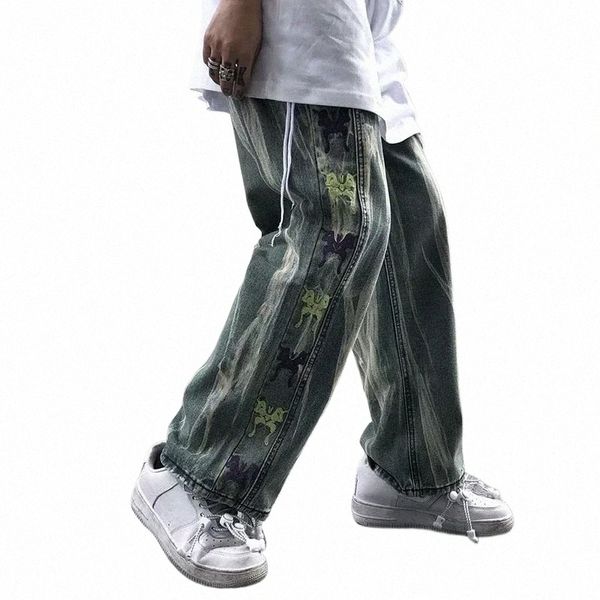 Pantalon Hip Hop Straight Jeans pour hommes Tie Dye Graphic Man Cowboy Pantalon Y2K Streetwear Baggy 2024 Coréen Automne Harajuku Été i3jT #