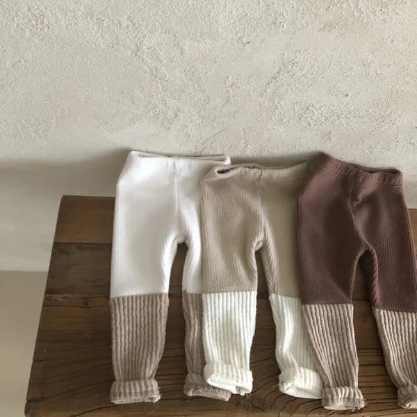 Pantalons pour bébés garçons et filles, Leggings serrés en Patchwork, en coton, longs et chauds, vêtements pour enfants en bas âge, automne et hiver