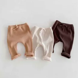 Calças ins casual calça de bebê 0-3 anos nascido menino menina cor sólida cintura elástica com nervuras algodão pp calças inferiores roupas primavera