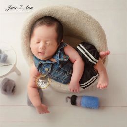 Broek Jane Z Ann pasgeboren Baby Blue Denim Fashion Cool Boy Twins Brother Vest +Sports Pants Set Studio Shooting Accessories