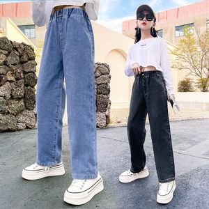 Pantalon Japonais Style Coréen Fille Printemps Automne Droite Pantalon Large Jambe Mode Enfants Denim Jeans Adolescent Casual 4 14 Ans 221207