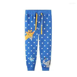 Pantalones de salto metros 3-8T niños niñas pantalones de chándal puntos azules animales bordado Otoño Invierno cordón niños pantalones de disfraz