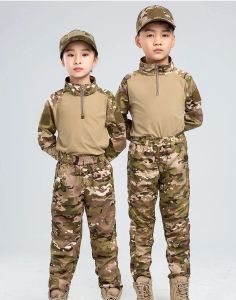 Pantalones niños uniformes tácticos tácticos tácticos niños de manga larga niños camuflaje de camuflaje de camufla