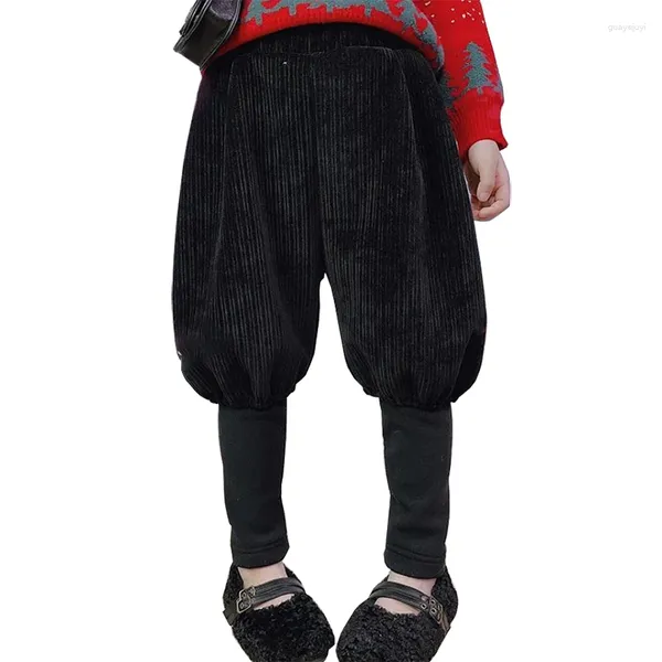 Pantalons lanternes en velours pour filles, Leggings d'hiver, faux deux pièces, vêtements mignons et épais en coton citrouille, 2024