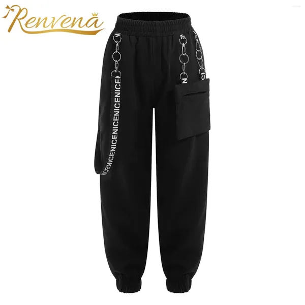 Pantalons de sport avec chaîne en métal pour enfants et filles, pantalons de survêtement avec ceinture élastique, Hip Hop, Costume de danse Jazz moderne pour adolescents