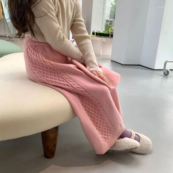 Pantalones niños niñas pantalones de punto grueso 2024 niños Otoño Invierno algodón pierna ancha Casual rosa blanco estilo coreano