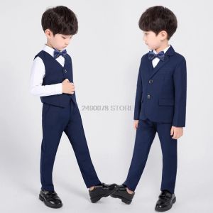 Broek Kidspak voor bruiloften Flower Boys Formele Tuxedo Dress Jack Jacket Vestbroek Tie 4pcs Children Prom Party Performance kostuum