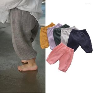 Pantalon Style coréen pour bébé, bouffant solide, en coton et lin, crêpe doux, 6 couleurs acidulées, pour enfants, printemps et été