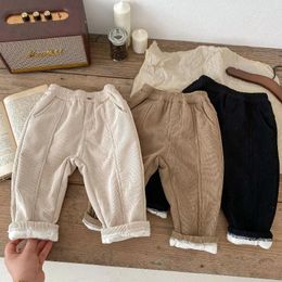 Pantalon coréen en velours côtelé pour garçons et filles, épais, décontracté, Long, chaud, en peluche, ample, hiver