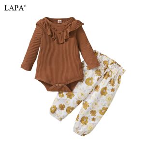 Broek lapa babymeisjes kleren lente/herfst lange mouw 3 -delige broek set ronde nek bloemen outfits
