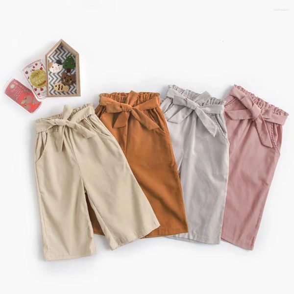 Pantalones encantadores de pana de algodón para niñas, pantalones para niñas nacidas con cinturón de lazo, ropa de pierna ancha, primavera y otoño 2024