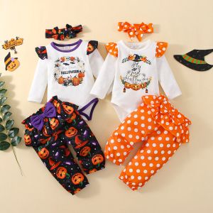 Pantalon Mababy 012m Halloween Baby Girl Clothes Set Newbord Girl Girl Letter Pumpkin Reuper Bow Pantal Band Band Tenues mignonnes D01