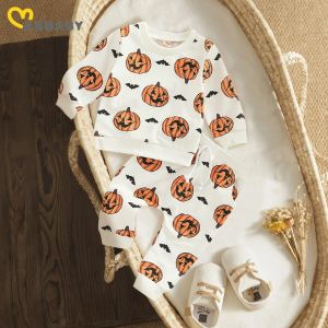 Pantalon ma bébé 024m Halloween Baby Clothes Set Toddler Infant Nouveau-né fille fille citrouille Ternites à manches longues Tops Pantalon Costume