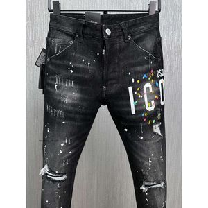 Pantalons Jeans Dsquare pour hommes DSQ2 Noir Hip Hop Rock Moto COOLGUY JEANS Design Ripped Distressed Denim Biker DSQ pour hommes 881 pantalons de créateur D2 Pantalons de broderie 2024