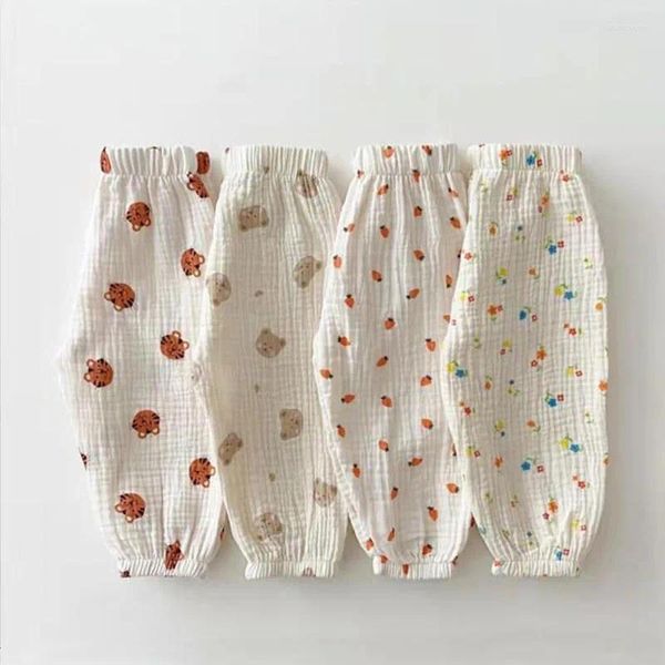 Pantalon en mousseline pour bébé, vêtements en coton décontractés pour garçons et filles, vêtements amples pour enfants, doux, imprimé de dessin animé, fin, été