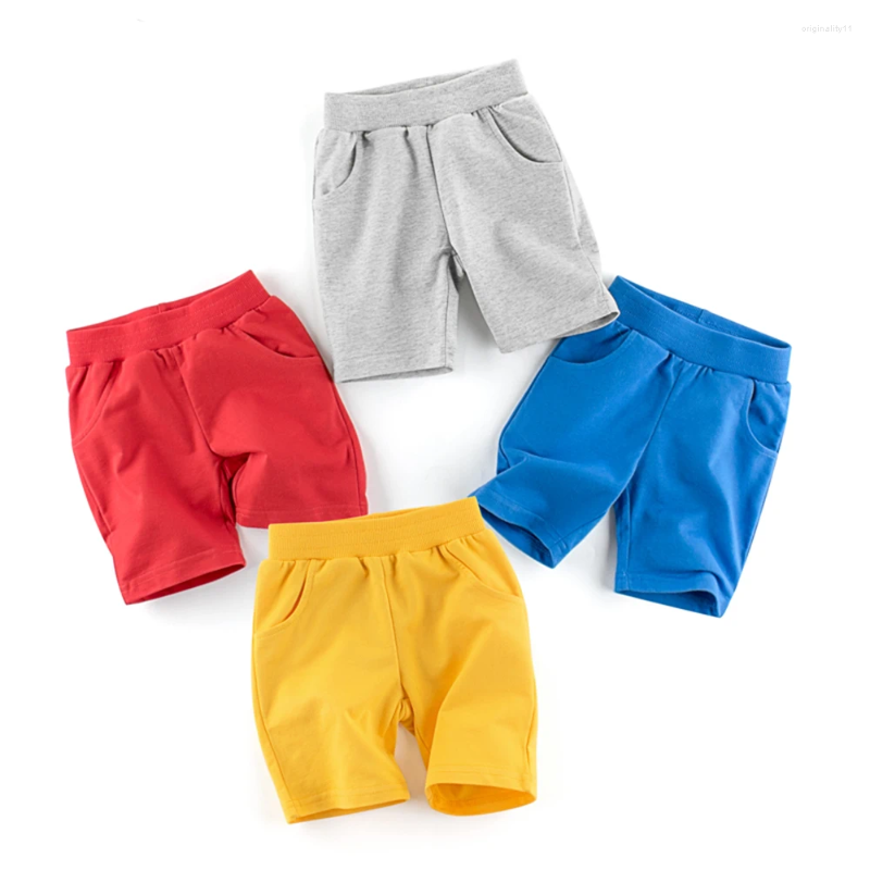 Trousers OVTRB Kids Short Pants Solid Color Shorts Little Boy Summer Elastic Waistband Casual Cotton Bottom Pockets Boys Pant