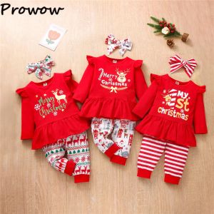 Pantalon Prowow 03y Baby Girl Tépail de Noël pour enfants Ruffles Tshirts Red + Pantal