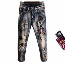 broek gescheurd grafisch borduurwerk herenjeans retro man cowboybroek gebroken met gaten gescheurd hoge kwaliteit kleding Y2k jaren 2000 goth S4qV#