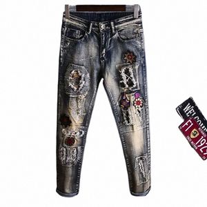 Pantalon déchiré graphique broderie jeans pour hommes rétro homme pantalon de cowboy cassé avec des trous déchirés vêtements de haute qualité Y2K années 2000 Goth S4qV #