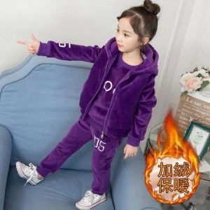 Pantalon Sports Suit pour fille 3pcs / set Costume pour enfants VIET COOODED COODED + THIRTS + PANTAL GIRL Girls pour enfants