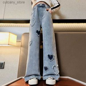 Broek Spring Girls jeans herfst fashionab grote kinderen brede gged broek trendy cool straatbroek liefde tassel splicing broek l46