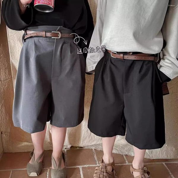 Pantalon printemps été garçons filles mode couleur unie costume short avec ceinture Vintage pantalon mi-long Capris