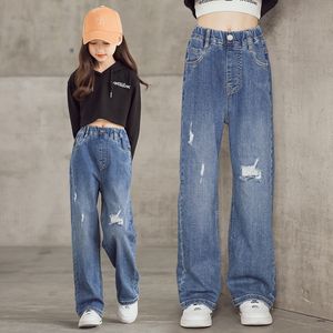 Broek Spring Summer Teen Boys Girls Jeans Casual Fashion Rechte Leg Kids Flaarm Lamping Pants Child 4 6 8 10 12 14 jaar 221207
