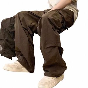 Pantalons Pantalons cargo pour hommes de style de rue avec plusieurs poches coupe ample taille élastique pour hip hop fi vêtements confortables lâches 48bF #