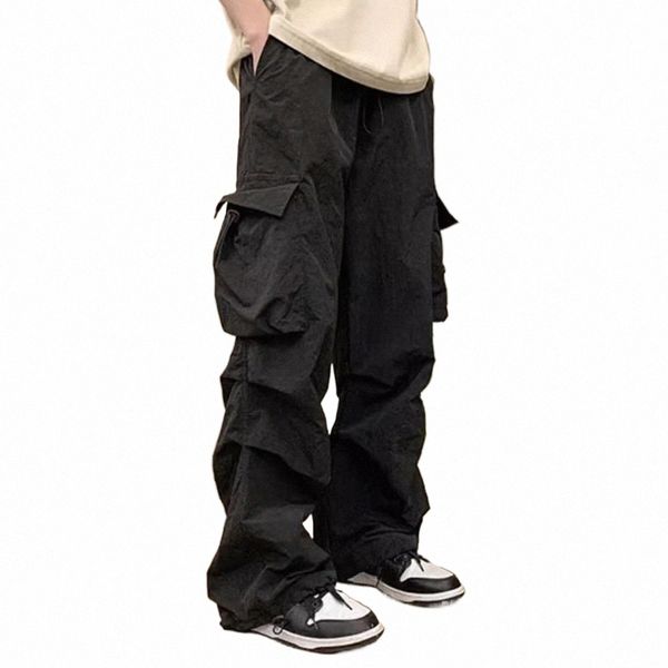 Pantalones Street Style Pantalones de carga para hombres con múltiples bolsillos Ajuste suelto Cintura elástica para Hip Hop Fi Ropa cómoda Soft d4W7 #