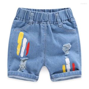 Broek zomer babyjongens jeans broek kinderen kleur gestreepte blauwe denim shorts voor jongens elastische taille katoenen kinderen kleding