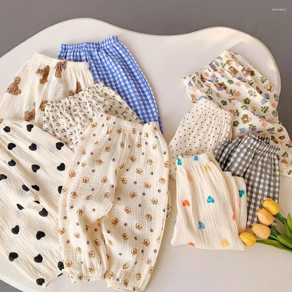 Pantalons d'été pour bébés, pantalons coréens pour enfants, coton biologique, ample, imprimé Floral, ours tigre, lanterne pour garçons et filles, printemps 2024