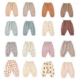 Pantalones de verano a prueba de mosquitos para niñas, pantalones bombachos holgados informales con diseño estampado de dibujos animados, suaves y largos para niños pequeños