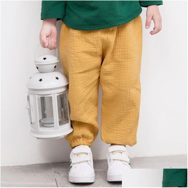 Pantalons été couleur unie lin plissé enfants cheville longueur pantalon pour bébé garçons pantalon Harem enfants enfant 0347 livraison directe maternité Dheio