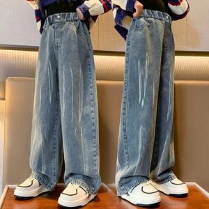Broek tienermeisjes kleren Spring Streetwear Jeans Koreaanse Casual elastische taille broek Kinderen Kleding losse pootbroek 4-14 y Y240527