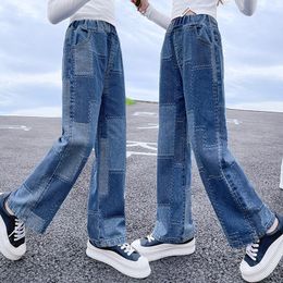 Pantalons Adolescents Jeans pour Filles Printemps Été Casual Tout Match Lâche Enfants Jambe Large Pantalon Écoliers 10 12 13 14 Ans 221207