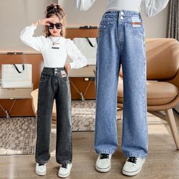 Broek tiener jeans voor meisjes lente zomer casual casual match losse kinderen been brede broek schoolkinderen 4 16 jaar 221207